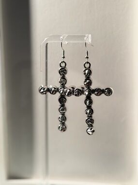 Silver Bead Cross Dangle Earrings - Women Jewelry